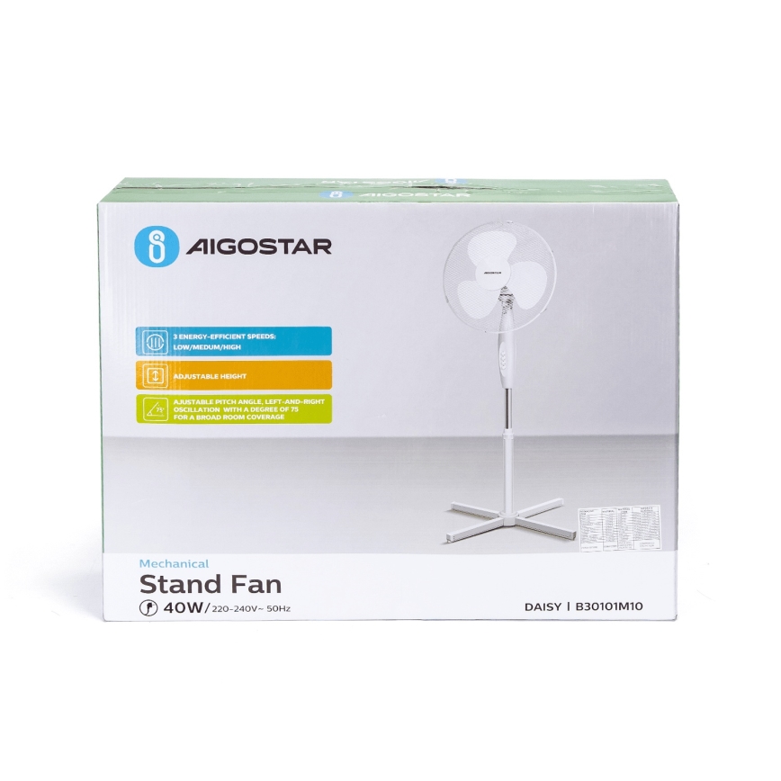 Aigostar - Staande ventilator 45W/230V 125 cm wit