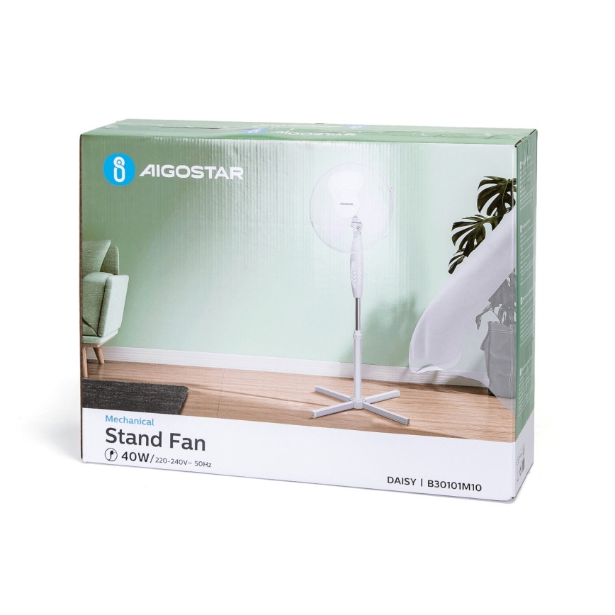 Aigostar - Staande ventilator 45W/230V 125 cm wit
