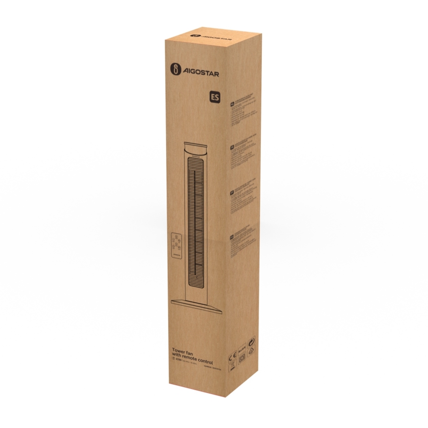 Aigostar - Staande ventilator 45W/230V zwart + afstandsbediening