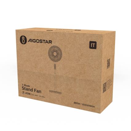 Aigostar - Staande ventilator 45W/230V Ø 35 cm, wit