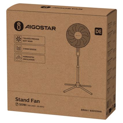 Aigostar - Staande ventilator 50W/230V 120 cm wit
