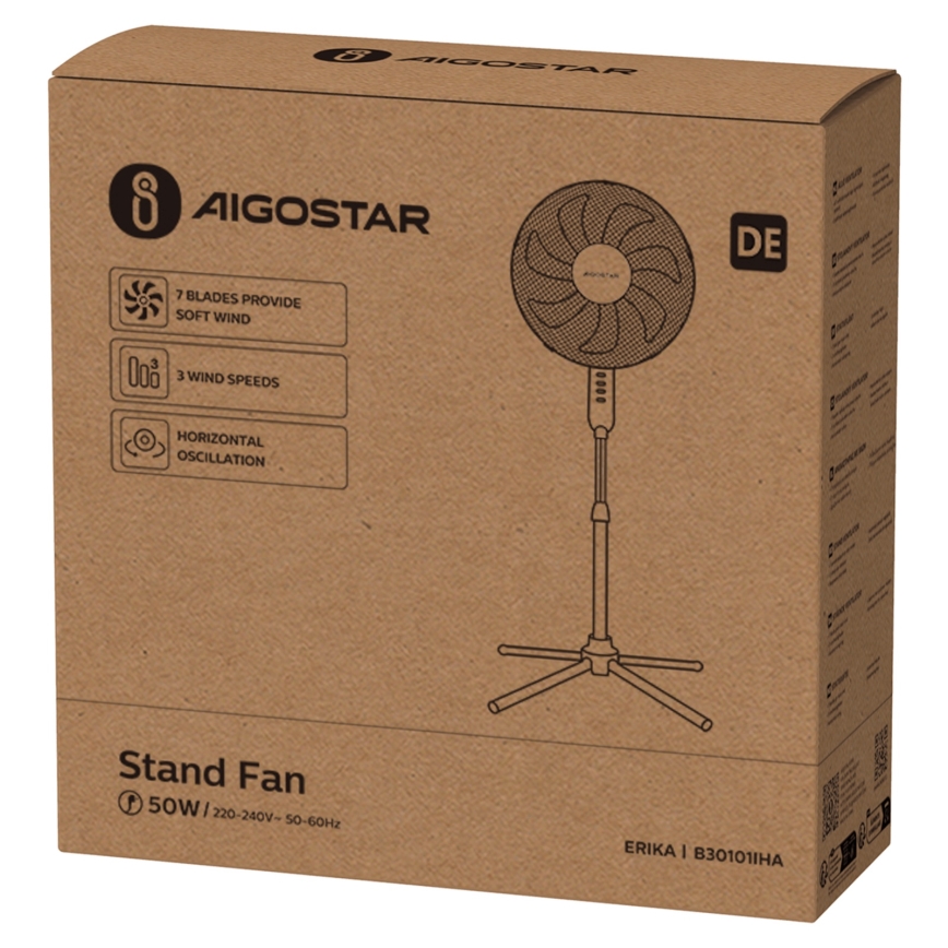 Aigostar - Staande ventilator 50W/230V 120 cm wit