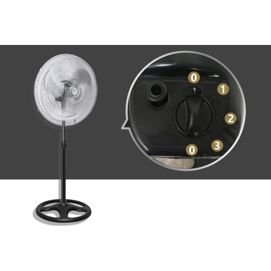 Aigostar - Staande ventilator 50W/230V glanzend chroom/zwart
