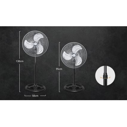 Aigostar - Staande ventilator 50W/230V Ø 50 cm chroom/zwart