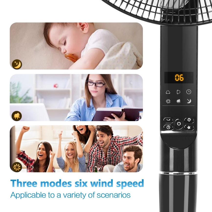 Aigostar - Staande Ventilator 55W/230V zwart + afstandsbediening