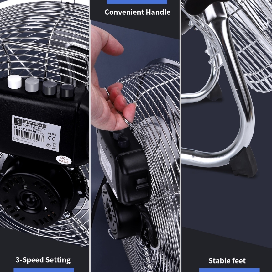 Aigostar - Staande ventilator 60W/230V 44,5 cm glanzend chroom