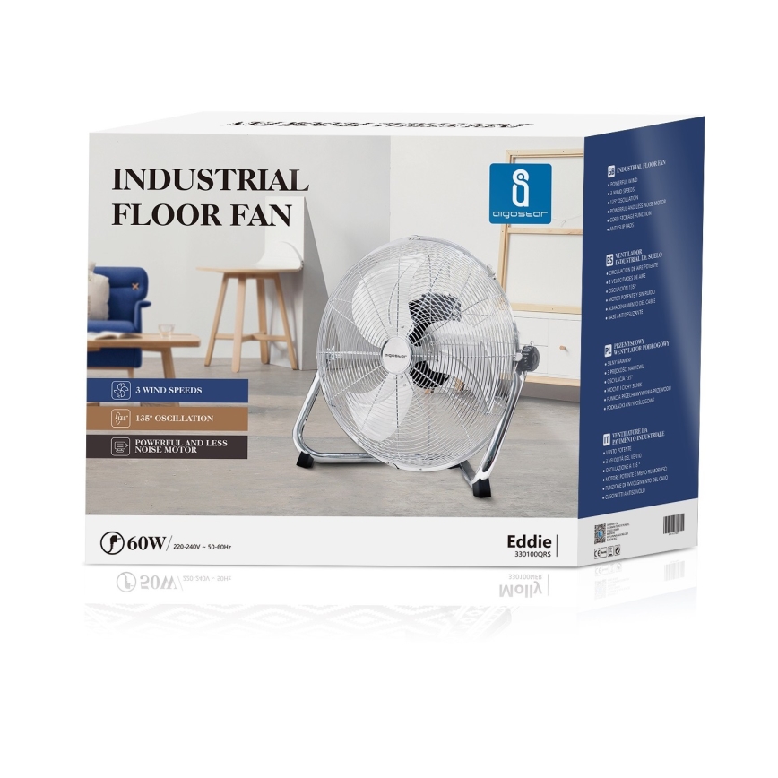 Aigostar - Staande ventilator 60W/230V 44,5 cm glanzend chroom