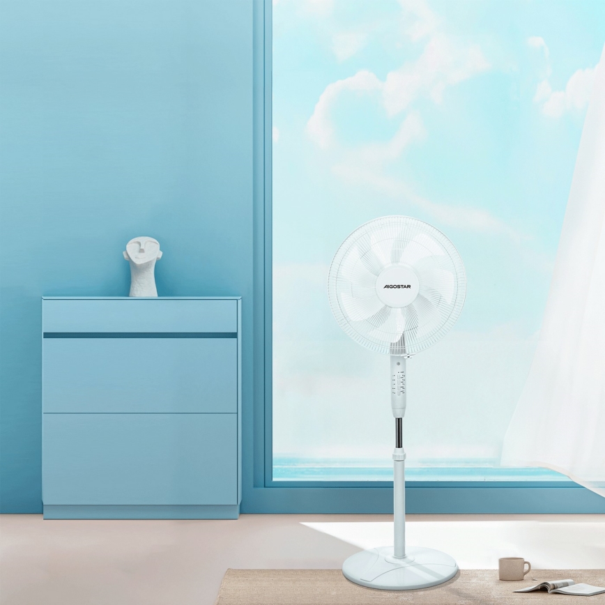 Aigostar - Staande ventilator 60W/230V wit + afstandsbediening