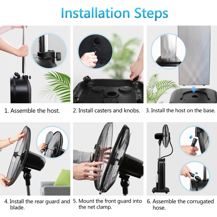 Aigostar - Staande ventilator met mistfunctie MIST 95W/230V + afstandsbediening