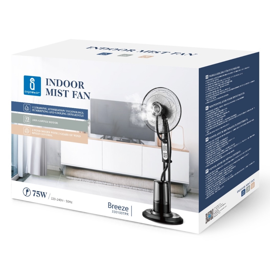 Aigostar - Staande Ventilator met water spray 75W/230V + AB