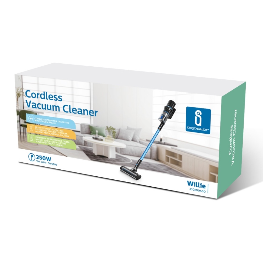 Aigostar - Steel handstofzuiger 4in1 250W/2200 mAh 230V blauw/zwart