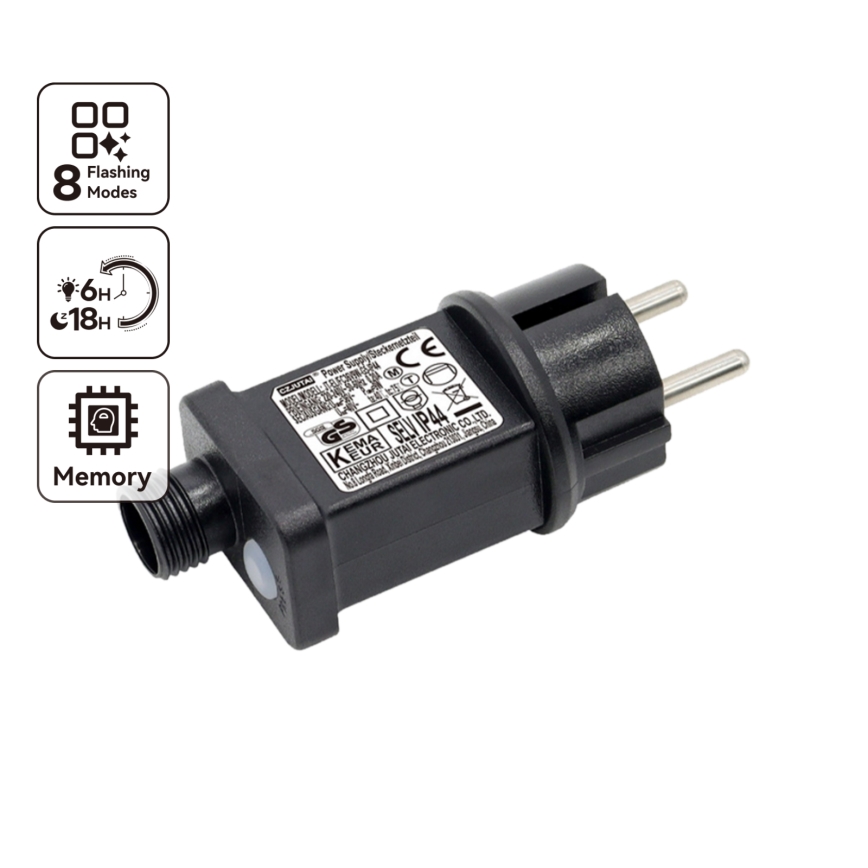 Aigostar - Stroomadapter voor buiten 9W/31V/8 functies IP44 zwart