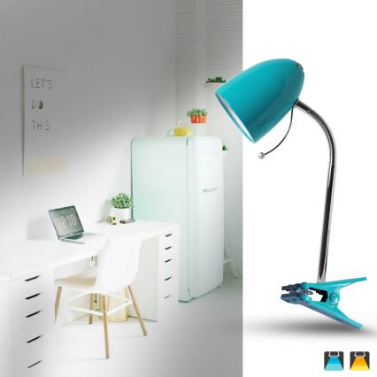 Aigostar -  Tafellamp met klem 1xE27/11W/230V blauw/glanzend chroom