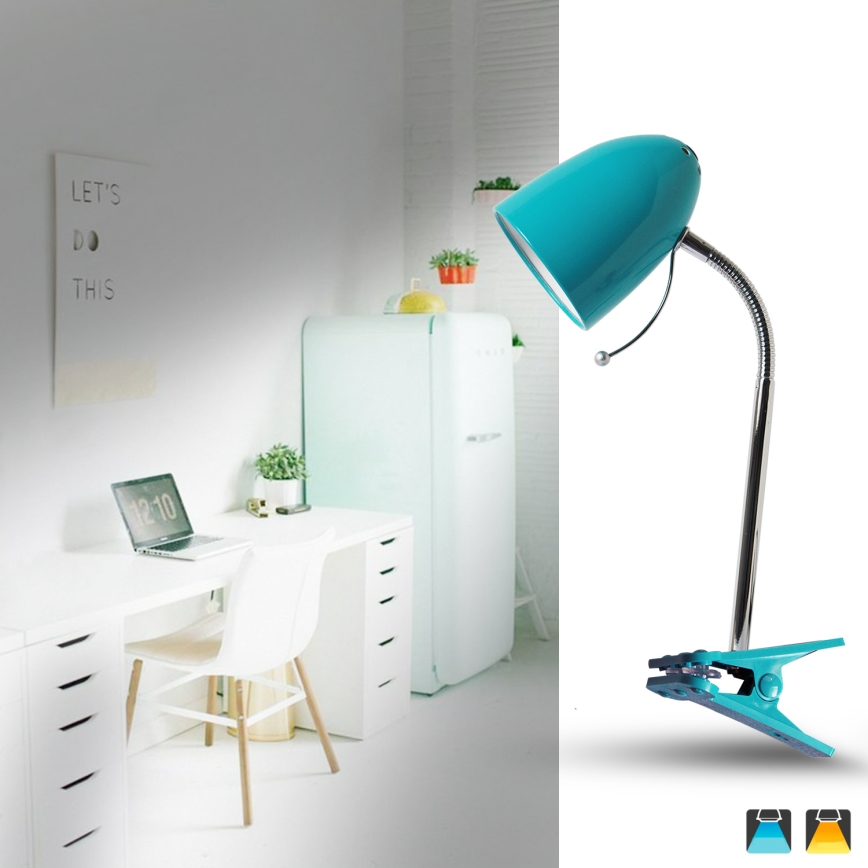 Aigostar -  Tafellamp met klem 1xE27/11W/230V blauw/glanzend chroom