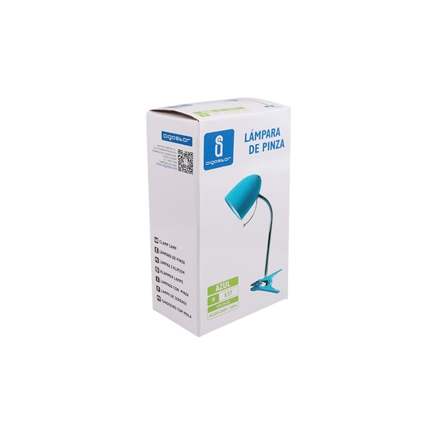 Aigostar -  Tafellamp met klem 1xE27/11W/230V blauw/glanzend chroom