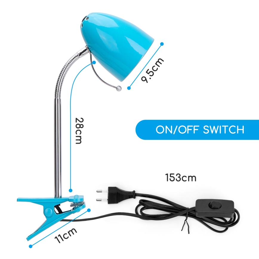 Aigostar -  Tafellamp met klem 1xE27/11W/230V blauw/glanzend chroom
