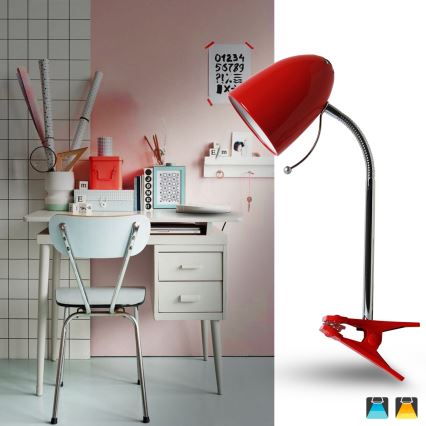 Aigostar - Tafellamp met klem 1xE27/11W/230V rood/glanzend chroom