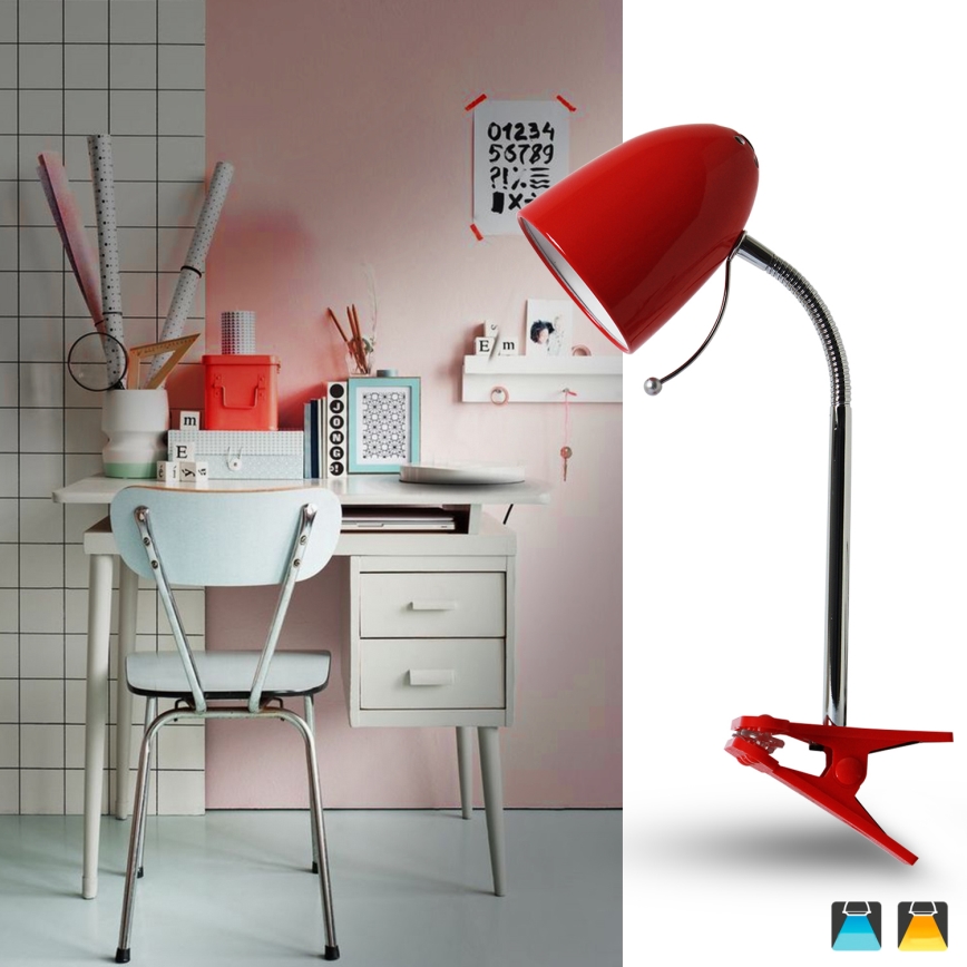 Aigostar - Tafellamp met klem 1xE27/11W/230V rood/glanzend chroom