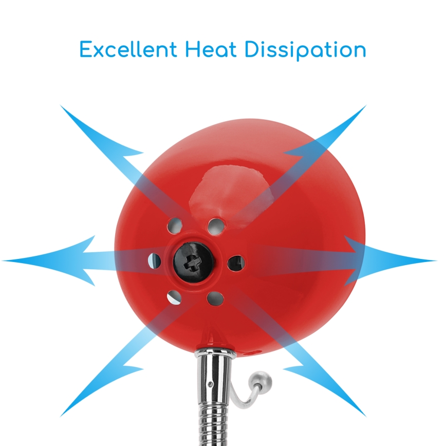Aigostar - Tafellamp met klem 1xE27/11W/230V rood/glanzend chroom