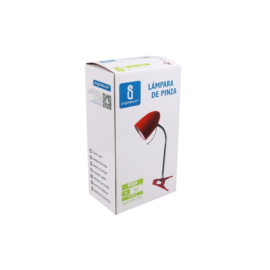 Aigostar - Tafellamp met klem 1xE27/11W/230V rood/glanzend chroom