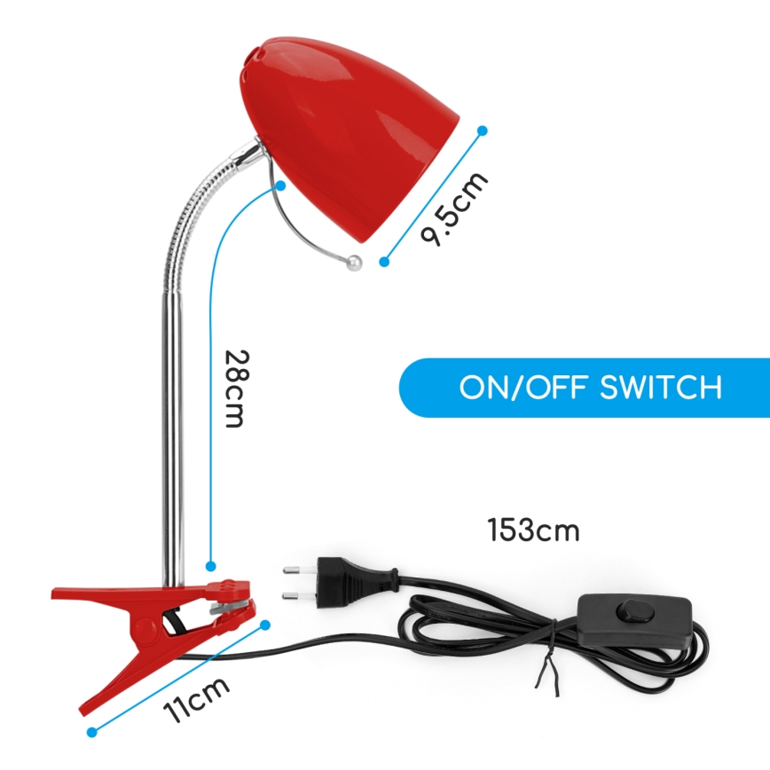 Aigostar - Tafellamp met klem 1xE27/11W/230V rood/glanzend chroom