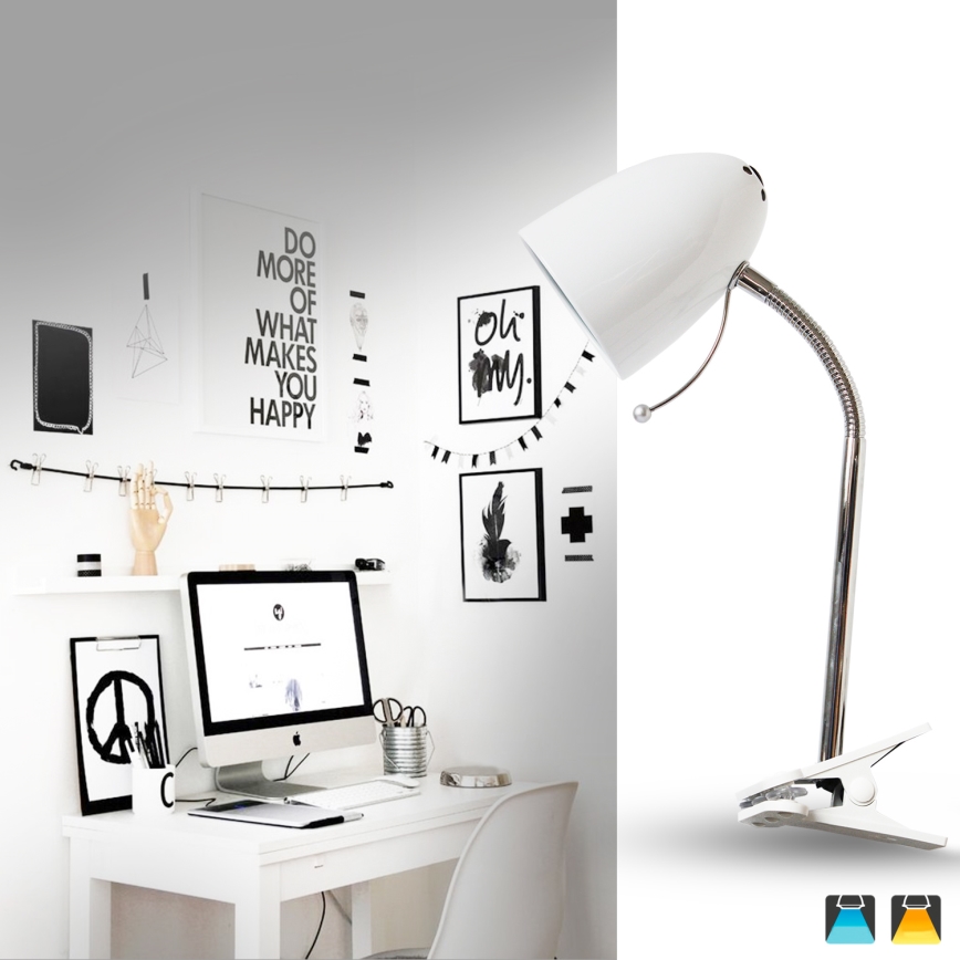 Aigostar -  Tafellamp met klem 1xE27/11W/230V wit/glanzend chroom