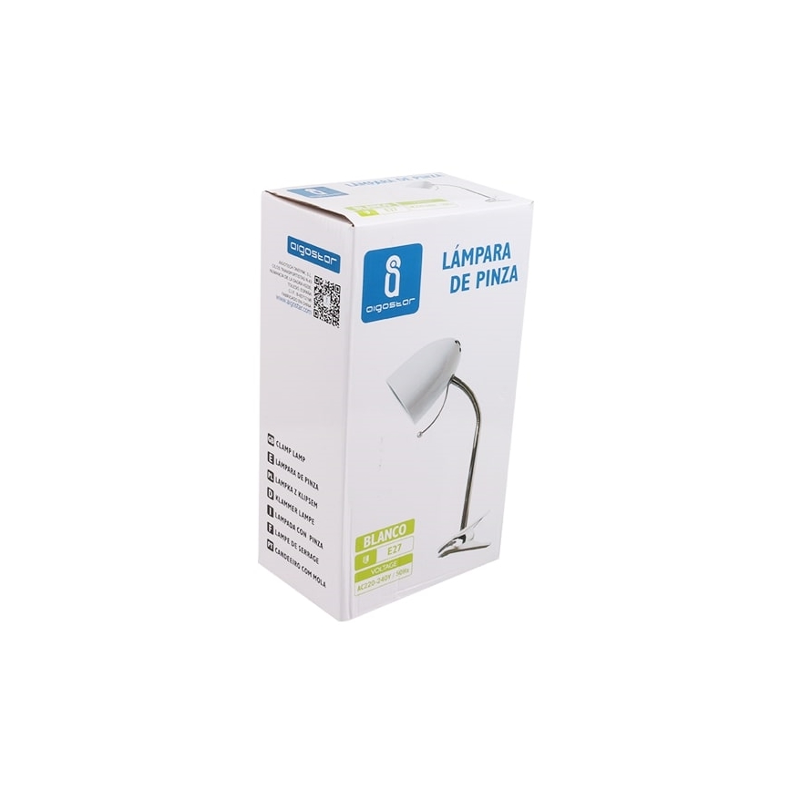 Aigostar -  Tafellamp met klem 1xE27/11W/230V wit/glanzend chroom