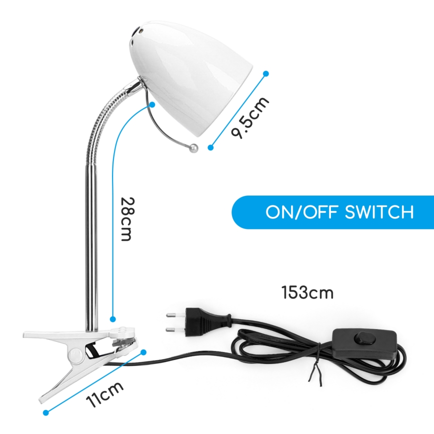 Aigostar -  Tafellamp met klem 1xE27/11W/230V wit/glanzend chroom