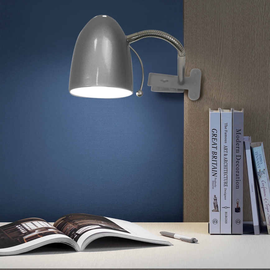 Aigostar -  Tafellamp met klem 1xE27/11W/230V zilver/glanzend chroom