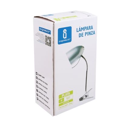 Aigostar -  Tafellamp met klem 1xE27/11W/230V zilver/glanzend chroom