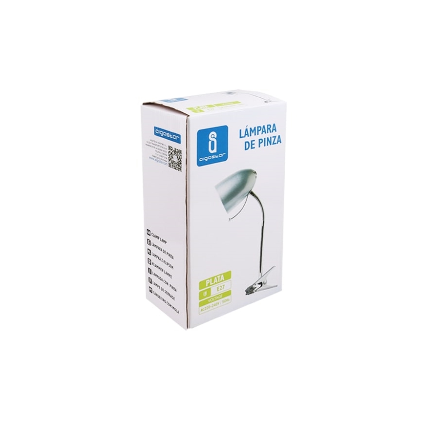 Aigostar -  Tafellamp met klem 1xE27/11W/230V zilver/glanzend chroom