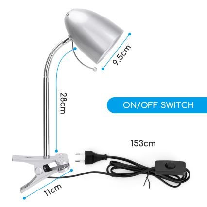 Aigostar -  Tafellamp met klem 1xE27/11W/230V zilver/glanzend chroom