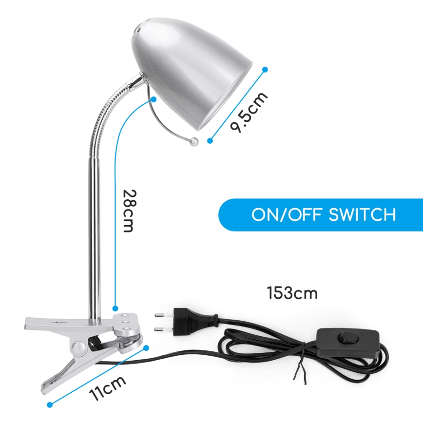 Aigostar -  Tafellamp met klem 1xE27/11W/230V zilver/glanzend chroom