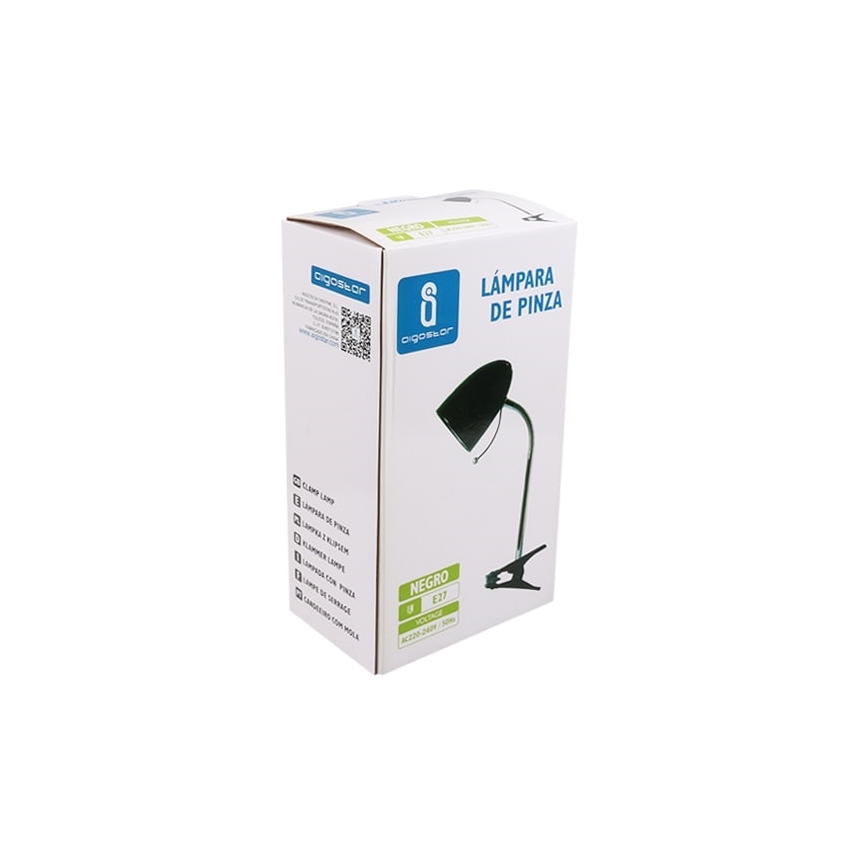 Aigostar -  Tafellamp met klem 1xE27/11W/230V zwart/glanzend chroom