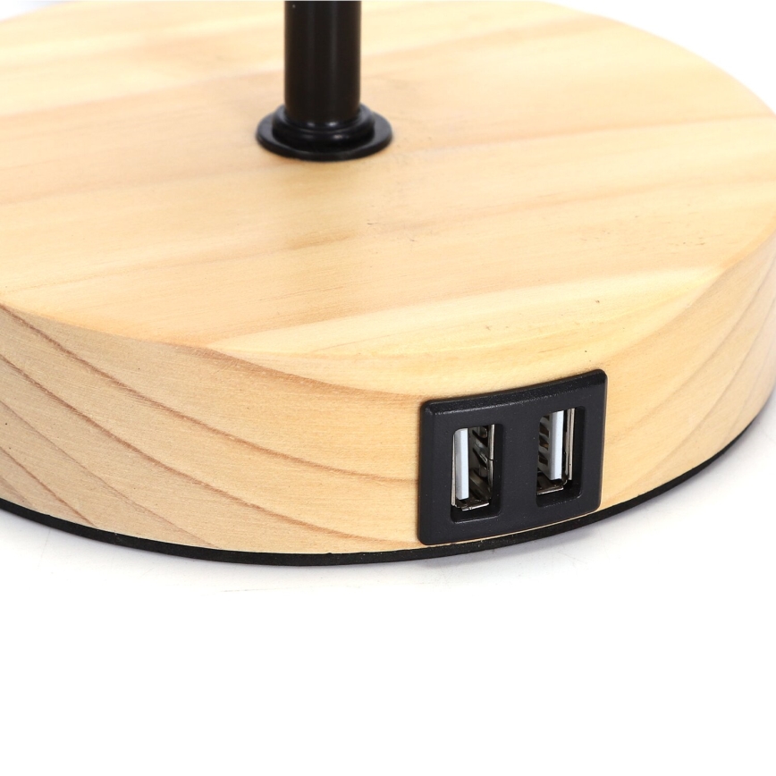 Aigostar - Tafellamp met USB-poort 1xE27/40W/230V beige