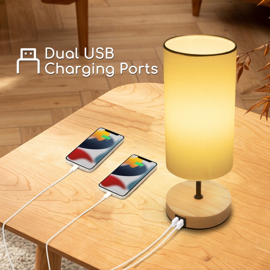 Aigostar - Tafellamp met USB-poort 1xE27/40W/230V beige