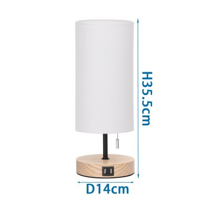 Aigostar - Tafellamp met USB-poort 1xE27/40W/230V beige