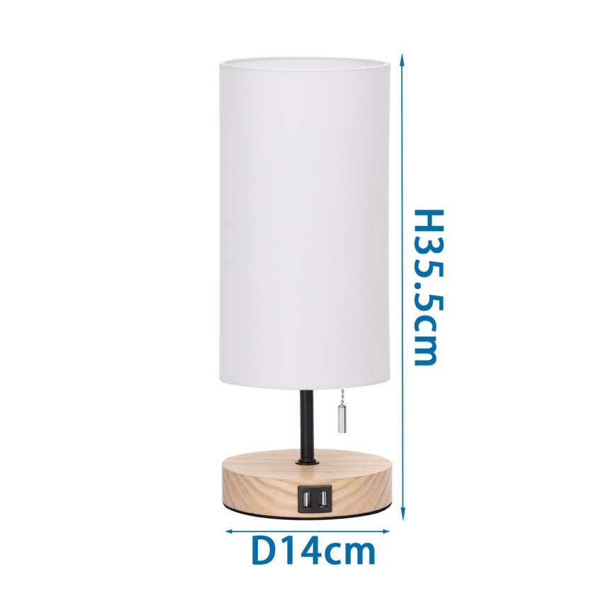 Aigostar - Tafellamp met USB-poort 1xE27/40W/230V beige