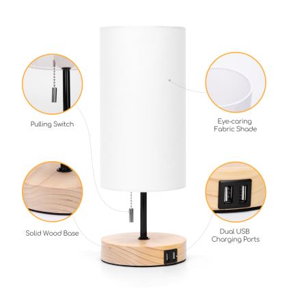 Aigostar - Tafellamp met USB-poort 1xE27/40W/230V zwart/crème