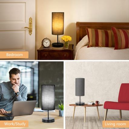 Aigostar - Tafellamp met USB-poort 1xE27/40W/230V zwart