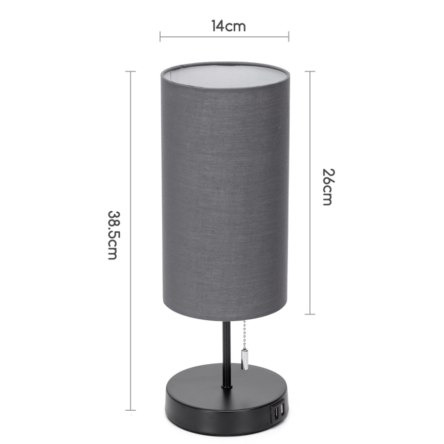 Aigostar - Tafellamp met USB-poort 1xE27/40W/230V zwart