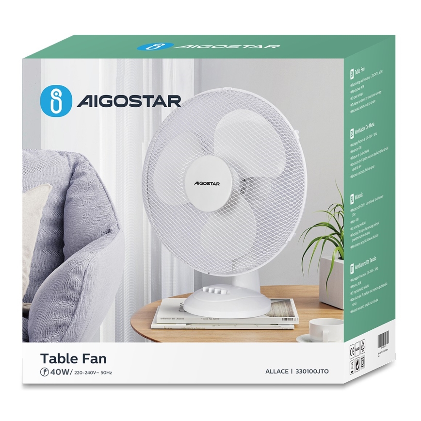 Aigostar - Tafelventilator 40W/230V wit