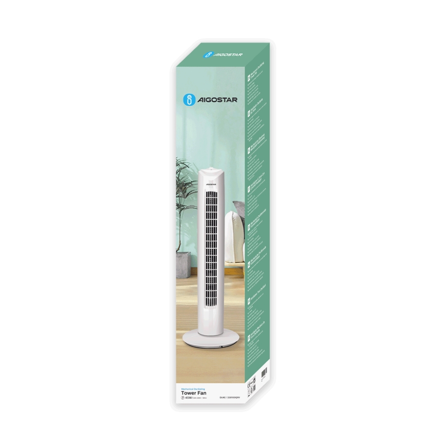 Aigostar - Toren ventilator 45W/230V wit