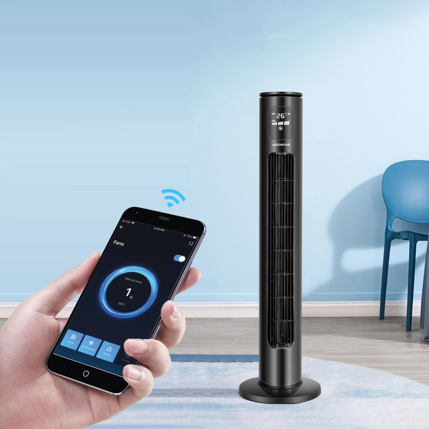 Aigostar - Toren ventilator 50W/230V zwart Wi-Fi + afstandsbediening