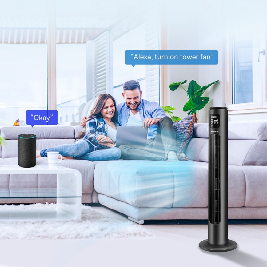 Aigostar - Toren ventilator 50W/230V zwart Wi-Fi + afstandsbediening