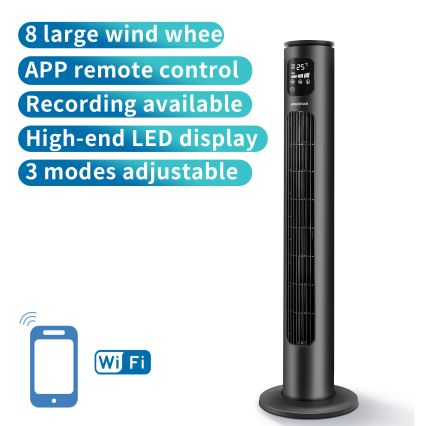 Aigostar - Toren ventilator 50W/230V zwart Wi-Fi + afstandsbediening
