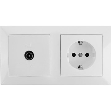 Aigostar - TV-aansluiting en SCHUKO-stopcontact 230V met afdekraam, wit
