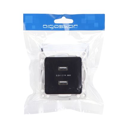 Aigostar - USB-oplaadstopcontact zonder afdekraam, 2x USB-A, zwart