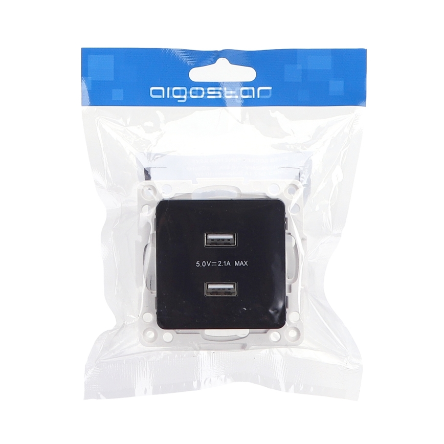 Aigostar - USB-oplaadstopcontact zonder afdekraam, 2x USB-A, zwart