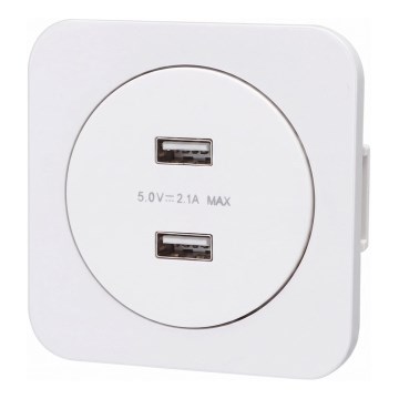 Aigostar - USB-voedingsstopcontact met frame, 2x USB-A, wit